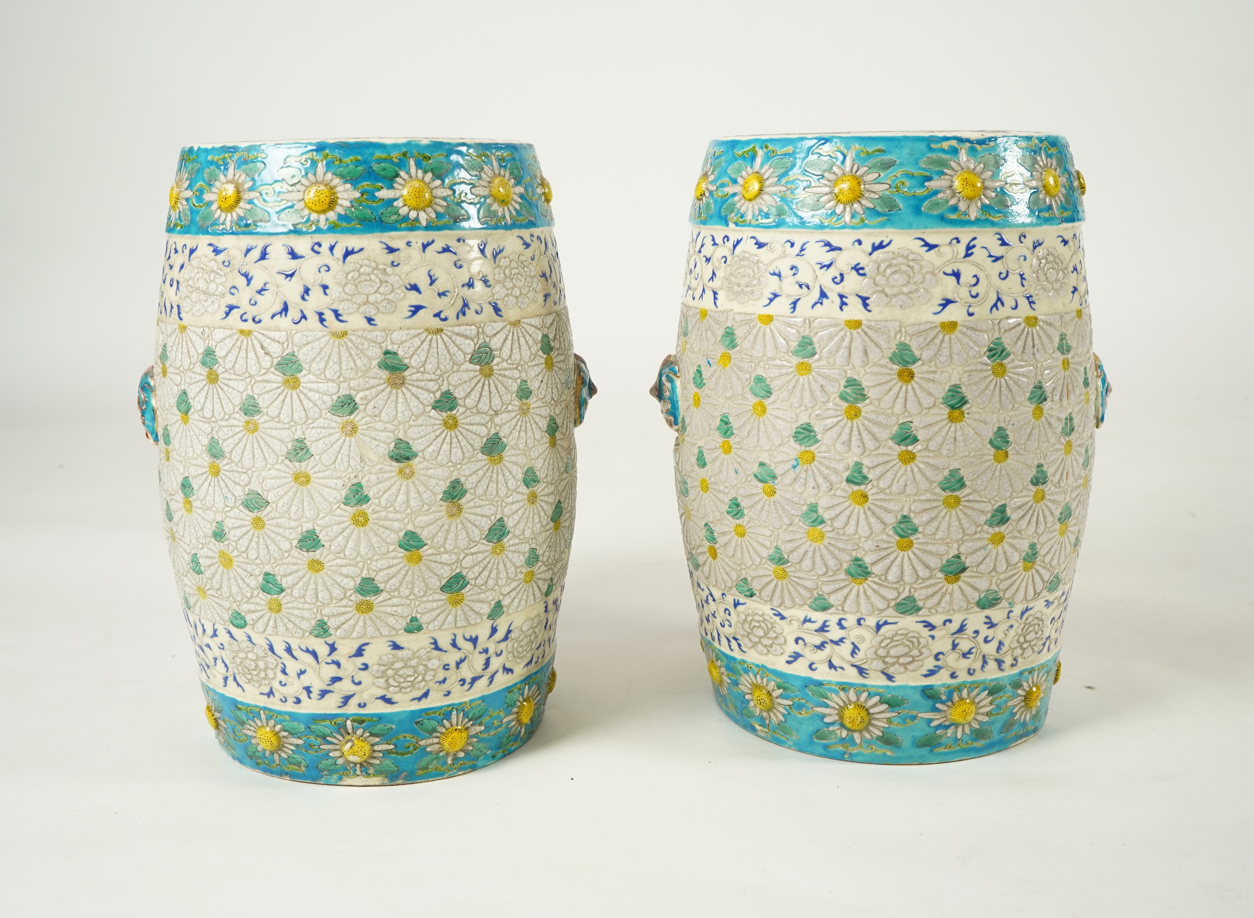 A pair of unusual Japanese Satsuma pottery garden seats, early 20th century